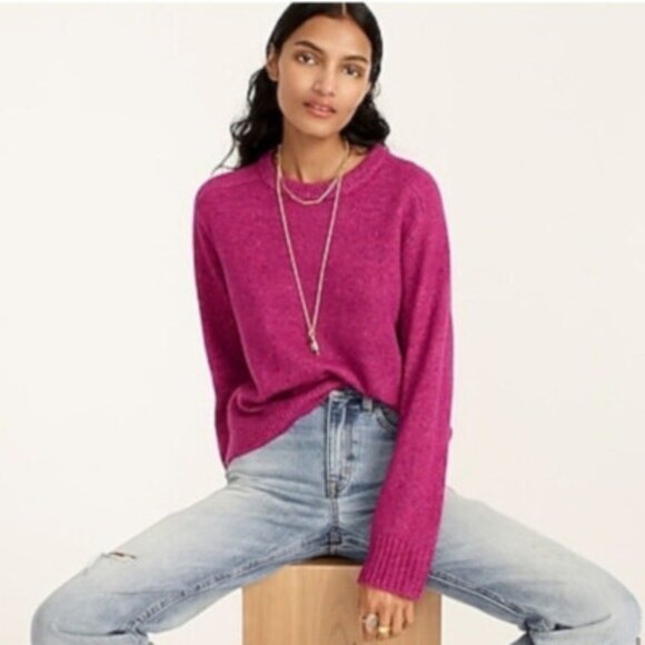 J Crew Relaxed Saddle Sleeve Crewneck Sweater - Heather Fuchsia - NWOT - S - Picture 1 of 15
